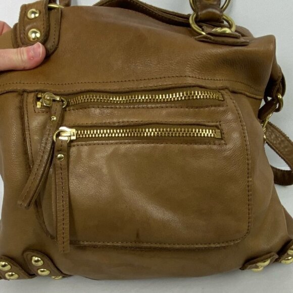 Linea Pelle Dylan Leather Tote Brown Medium Shoulder Back Pockets Tan Beige Bag - Picture 3 of 12